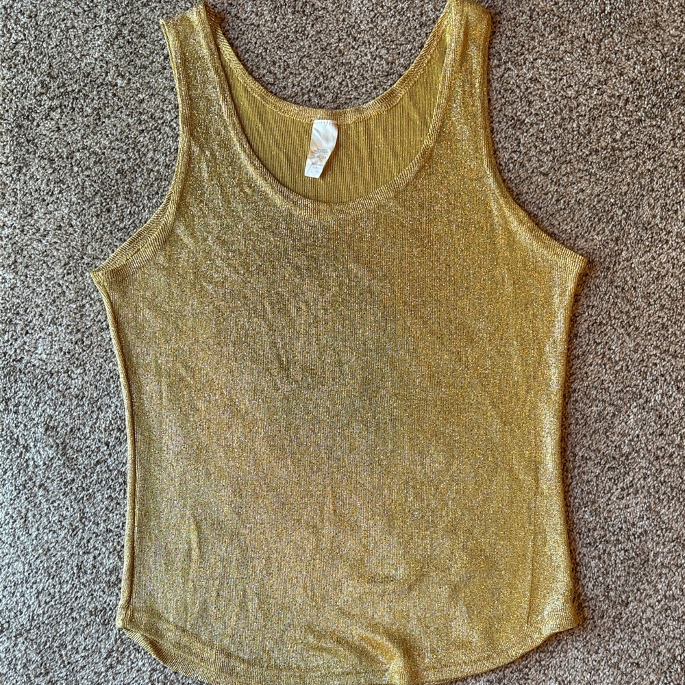 Gold Metallic Scoop Neck Tank Top